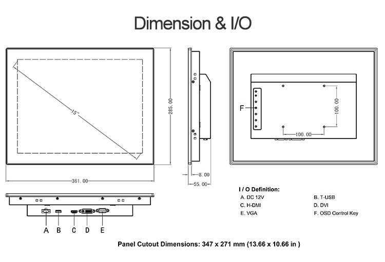 SUS304 Industrial 15 Inch Touch Screen Monitor For Food Processing