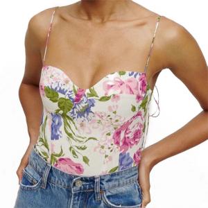 China 100% Polyester Women Sleeveless Tank Tops Floral Print Ladies Crop Tops on sale