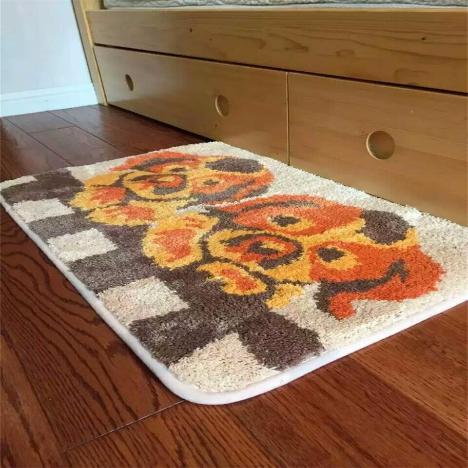 Bricks pattern plain color shaggy bath room mat