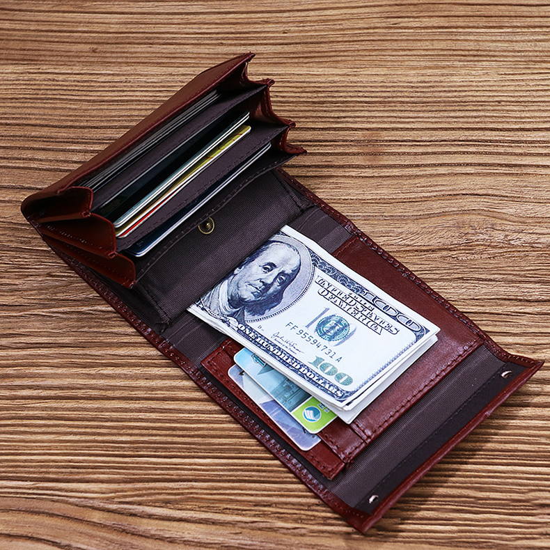 Custom Logo Avaliable Real Leather Minimalist Wallet for Men Short Card Holder Wallet With Coin Pocket