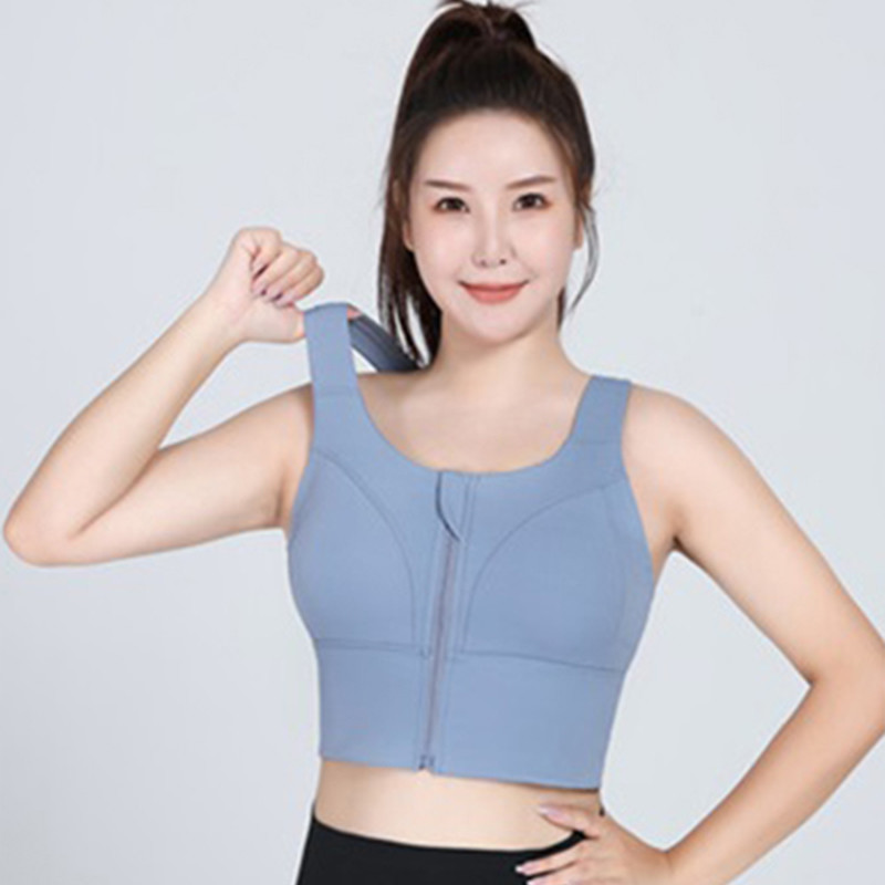 5XL Zip Front Plus Size Sports Bra Oversize Nylon Sexy Cross Back Yoga Bra
