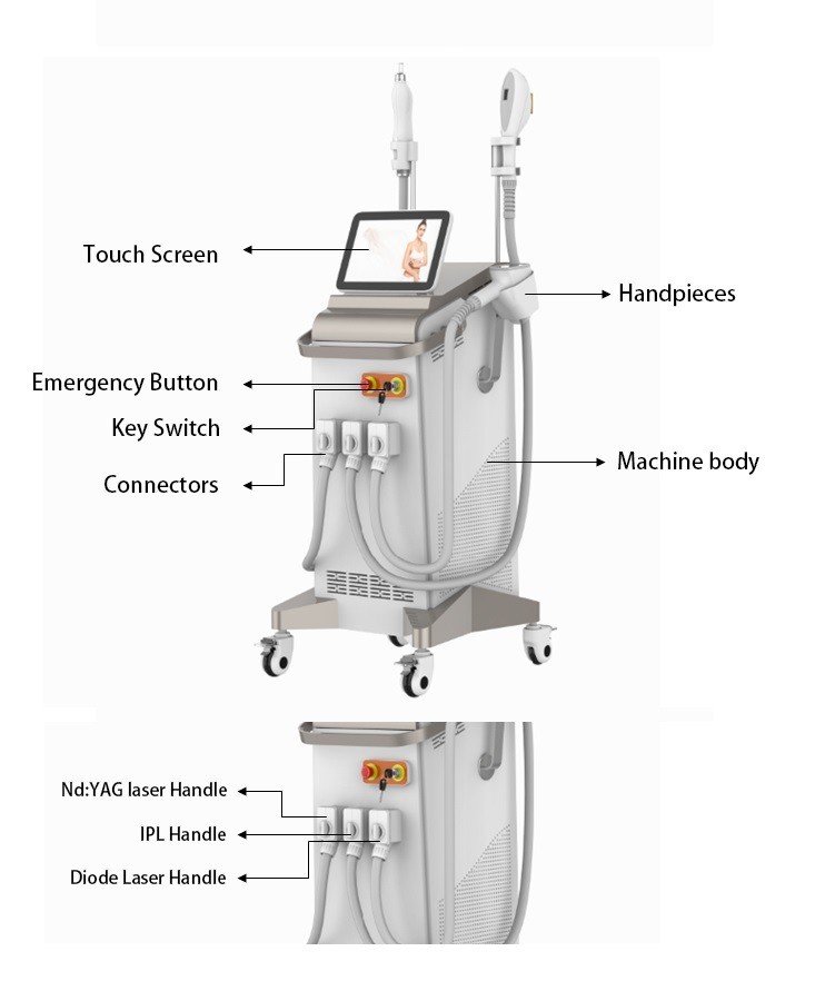 1064nm 532nm 1320nm Laser Multifunction Beauty Machine 4 In 1 IPL Nd YAG Laser Equipment