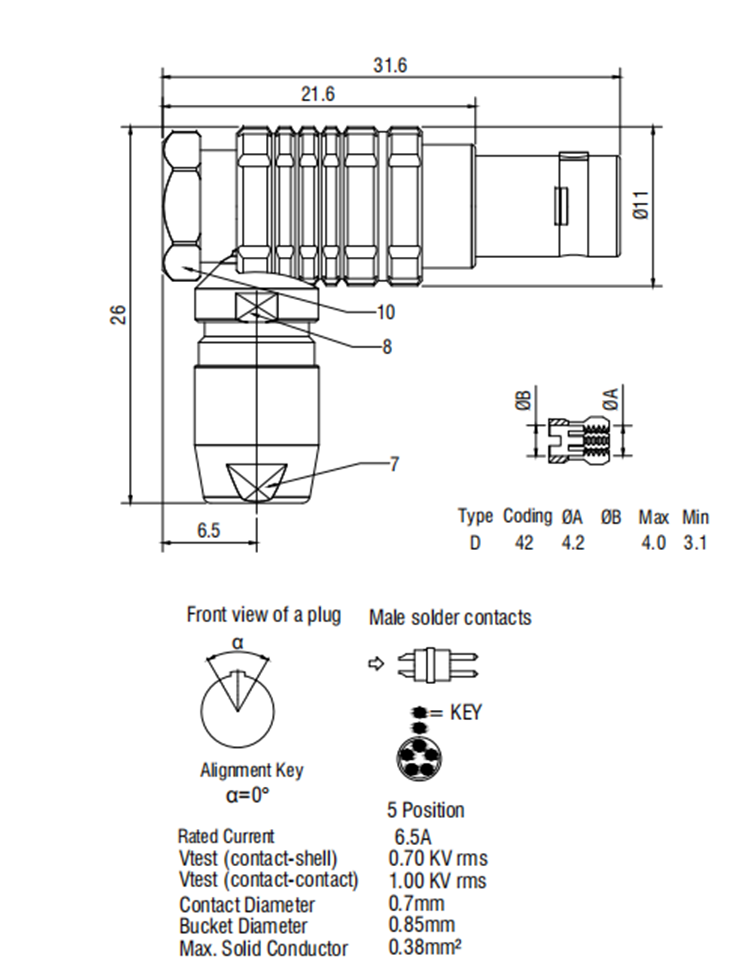 3 Pin To 7 Pin Male Quick Connector B Series SRD.THG.1B.304 Elbow 90 Degree Plug Connector