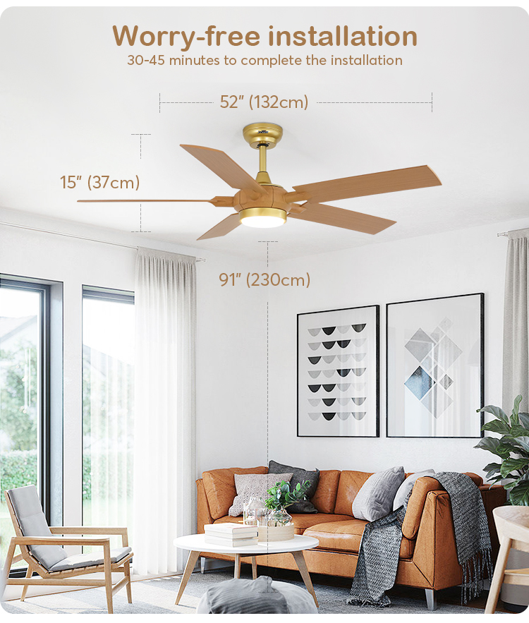 1stshine LED Ceiling Fan with Remote Wood Grain Finish 5 Blades Logo 1stshine/OEM Logo