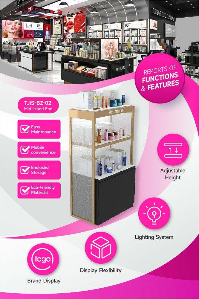 TJiS-BZ-02 Top Opening Translucent Design Skincare Display Cabinet with 9mm Crystal Blocks