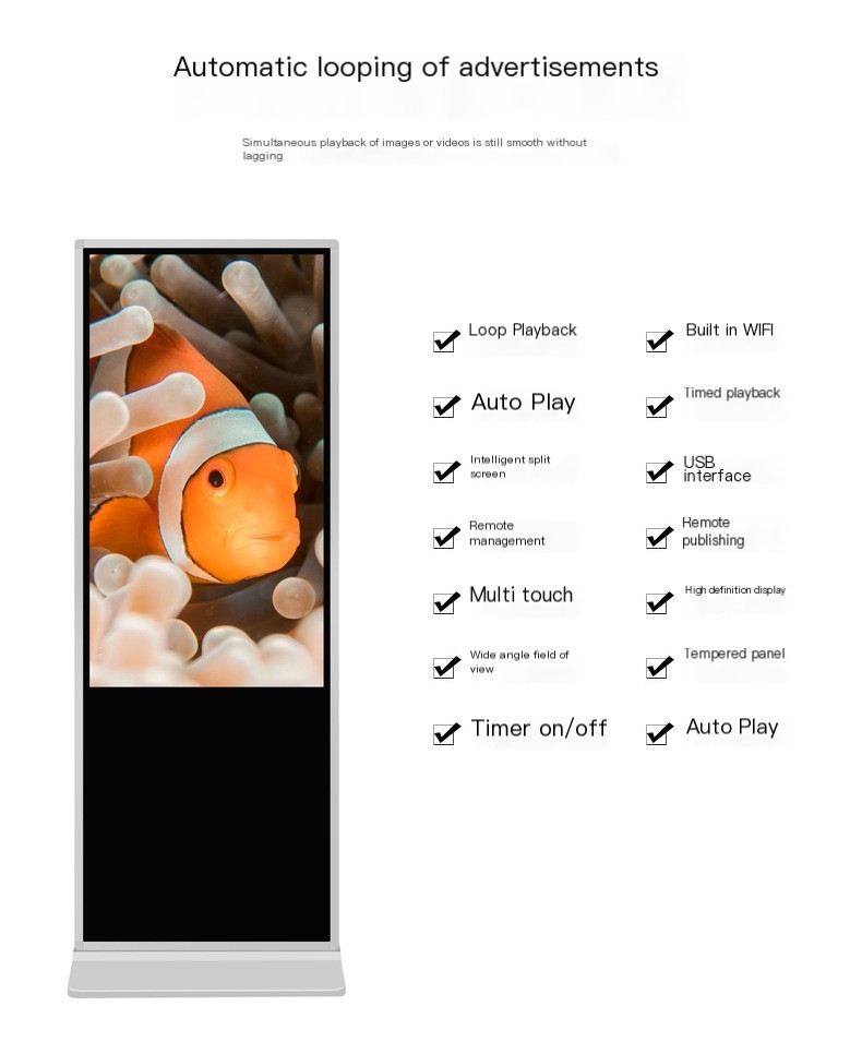 IPS HD LCD Floor Standing Touch Screen Kiosk Supermarket High Brightness