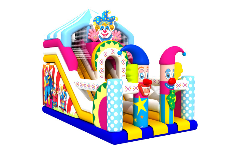 Commercial Inflatable Double Slides Clown Inflatable Slides Castle For Kids
