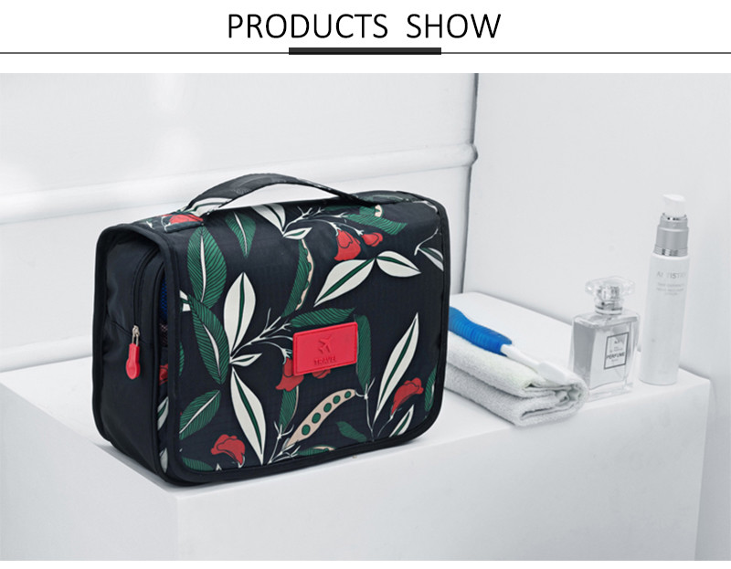 Portable Flower Printing Polyester Hanging Travel Makeup Bag