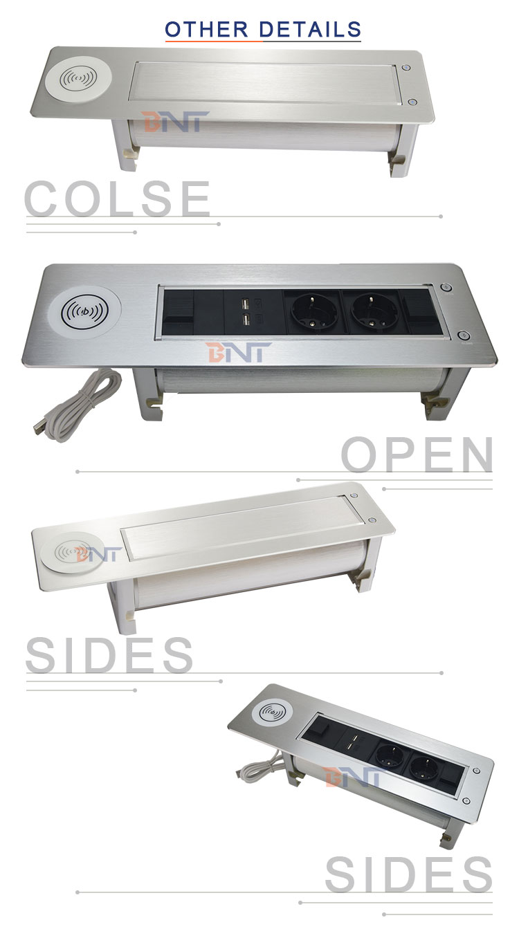 BNT Latest model power changeable motorized revole desk power data outlet aluminum alloy built in worktop