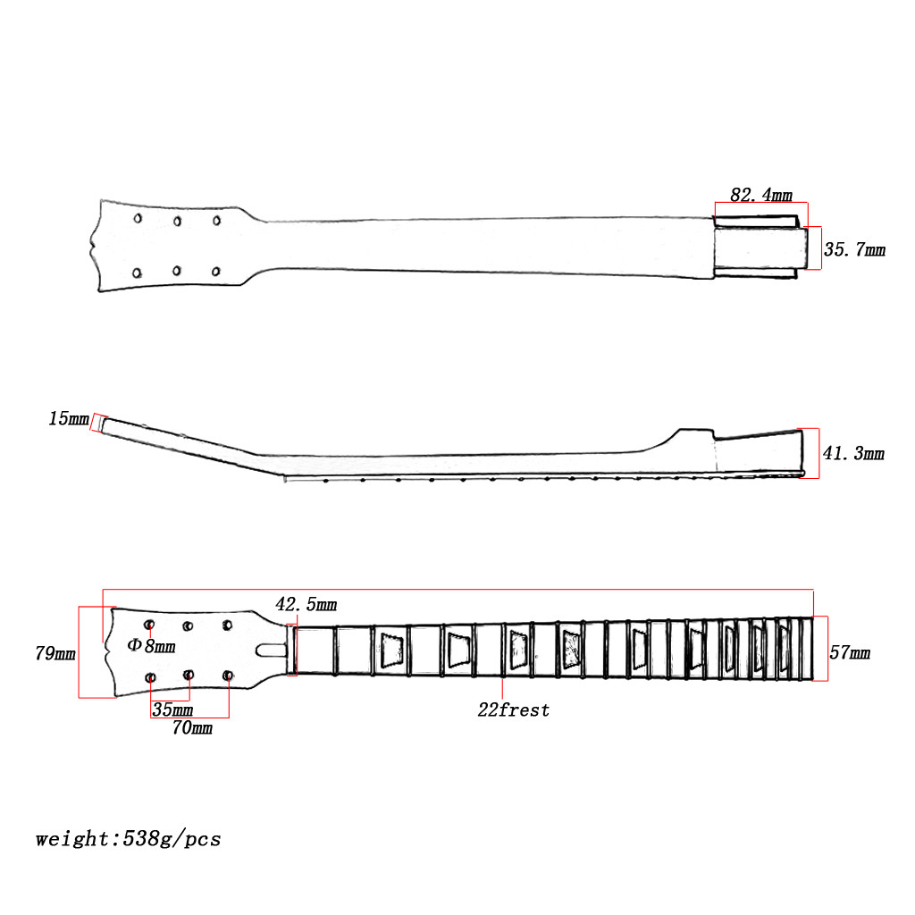 22 Frets Gibson Les Paul Mahogany Neck Rosewood Fingerboard Headstock Truss Rod Adjust Natural Wood