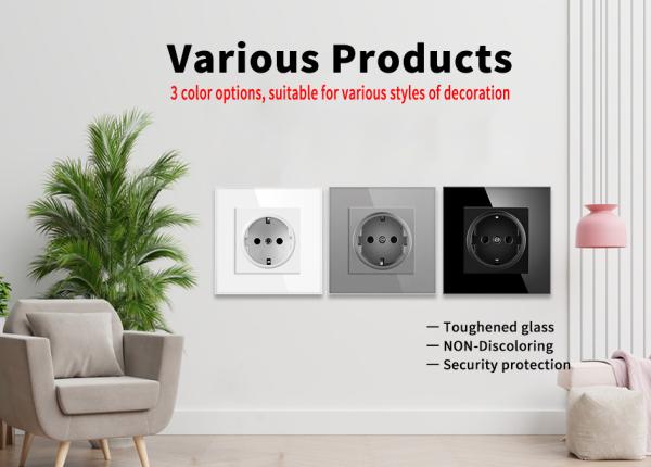 Electric Multi Plug Wall Outlet Round Junction Box White PC Shell Black Wall