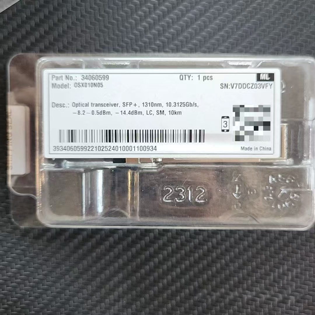 Original Huawei Optical Transceiver SFP+,1310nm,10.3125Gb/s, -8.2~0.5dBm,-14.4dBm,LC,SM,10km, Part number 4060599