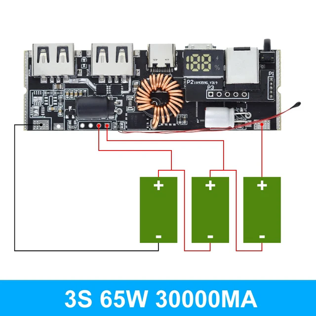 QC4.0 QC3.0 LED Dual USB PD Power Bank 18650 Charging Module with Temperature Control