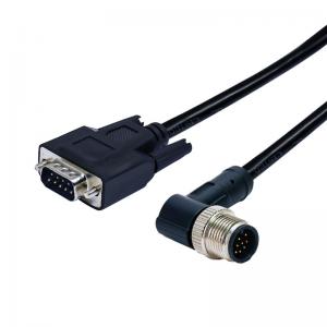 China D-Sub Male 9pins Cable To M12 Right Angle Molding 9pins Waterproof Sensor Connector on sale