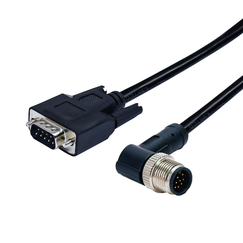 D-Sub Male 9pins Cable To M12 Right Angle Molding 9pins Waterproof Sensor Connector
