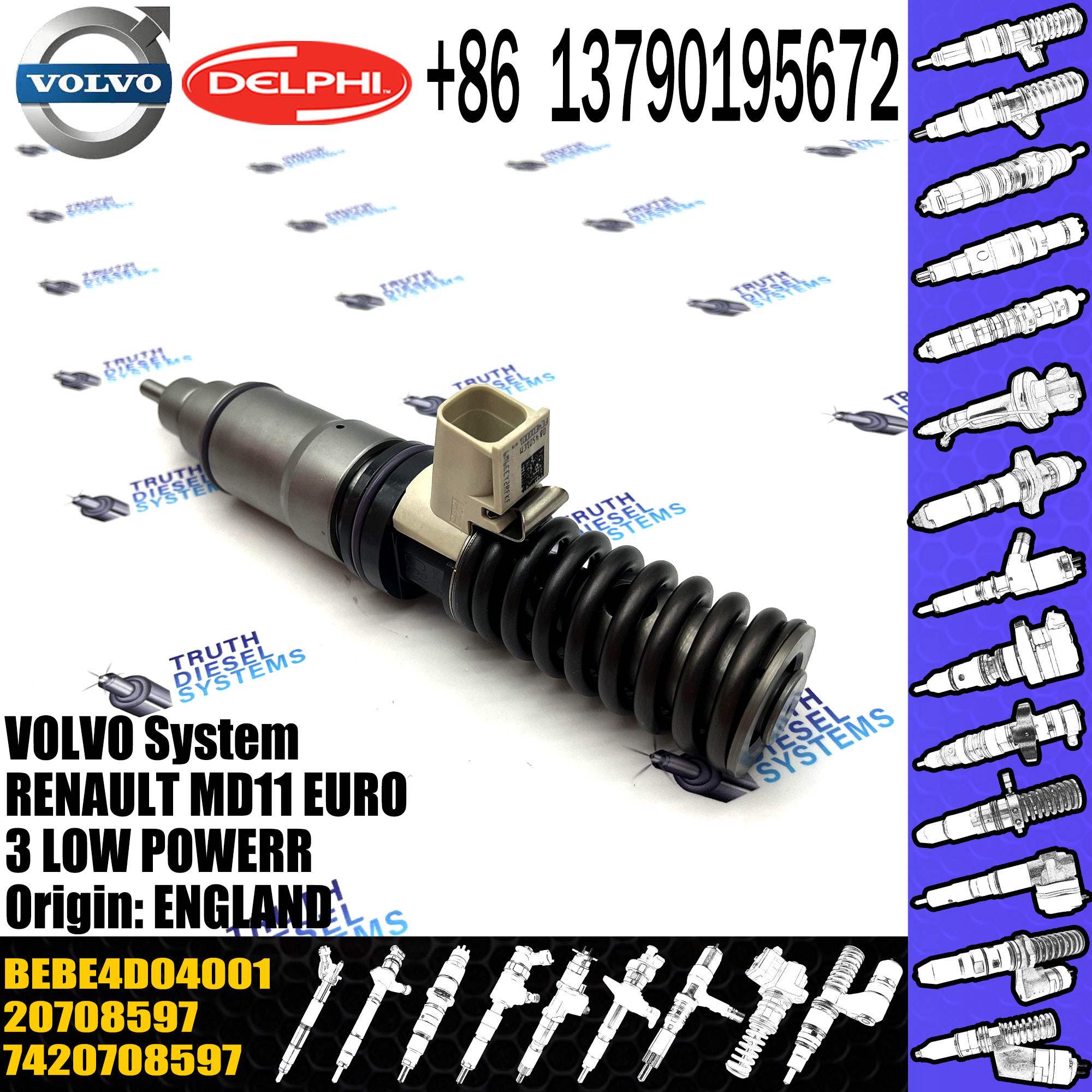 high quality diesel fuel injector 21028884 3801432 BEBE4D04001 for VOL D11A, MD11 common rail injector 7421028884 3803