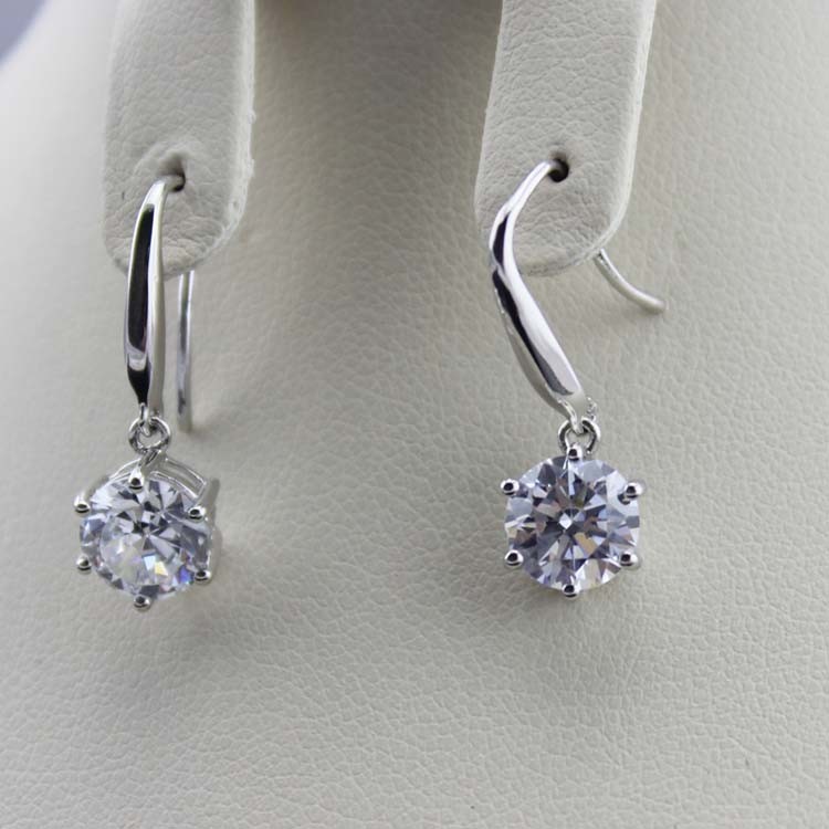 925 Sterling Silver Clear Cubic Zircon Dangle Earrings (YAQA002)