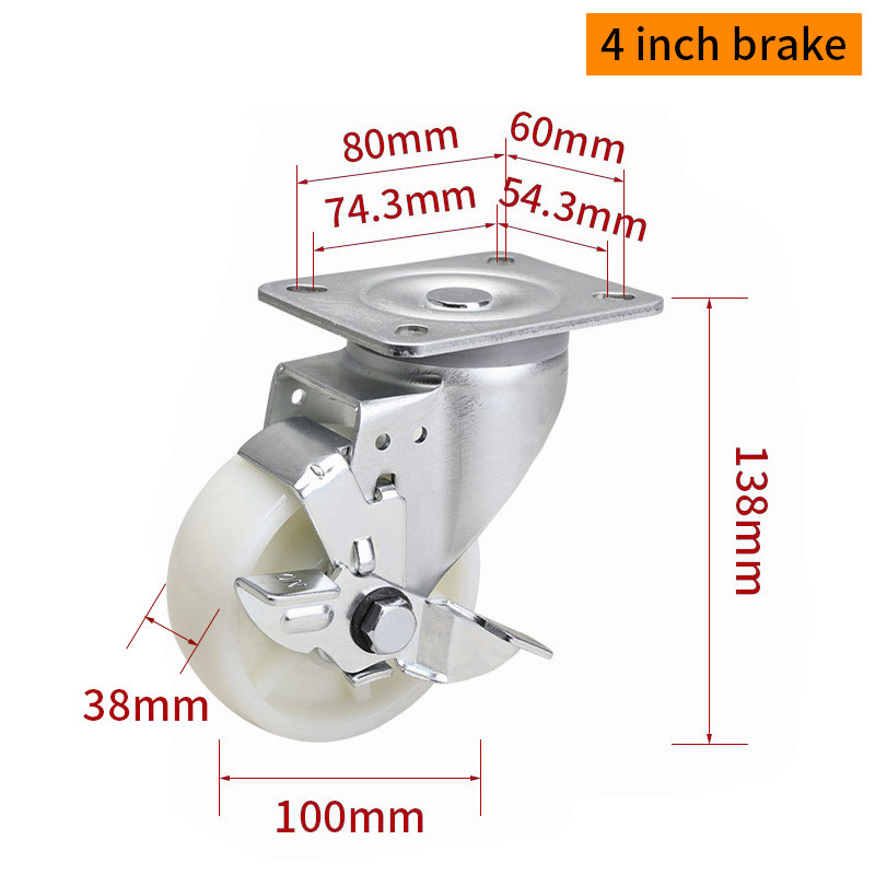 EDL‌ Medium Duty 4inch Caster TPA Plate by Rigid , Swivel and Brake Type 250kg 664P-26