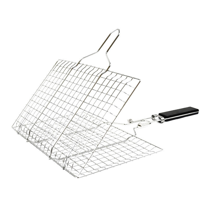 ISO9001 Stainless Steel BBQ Tools And Accessories Folding Grill Basket With Handle