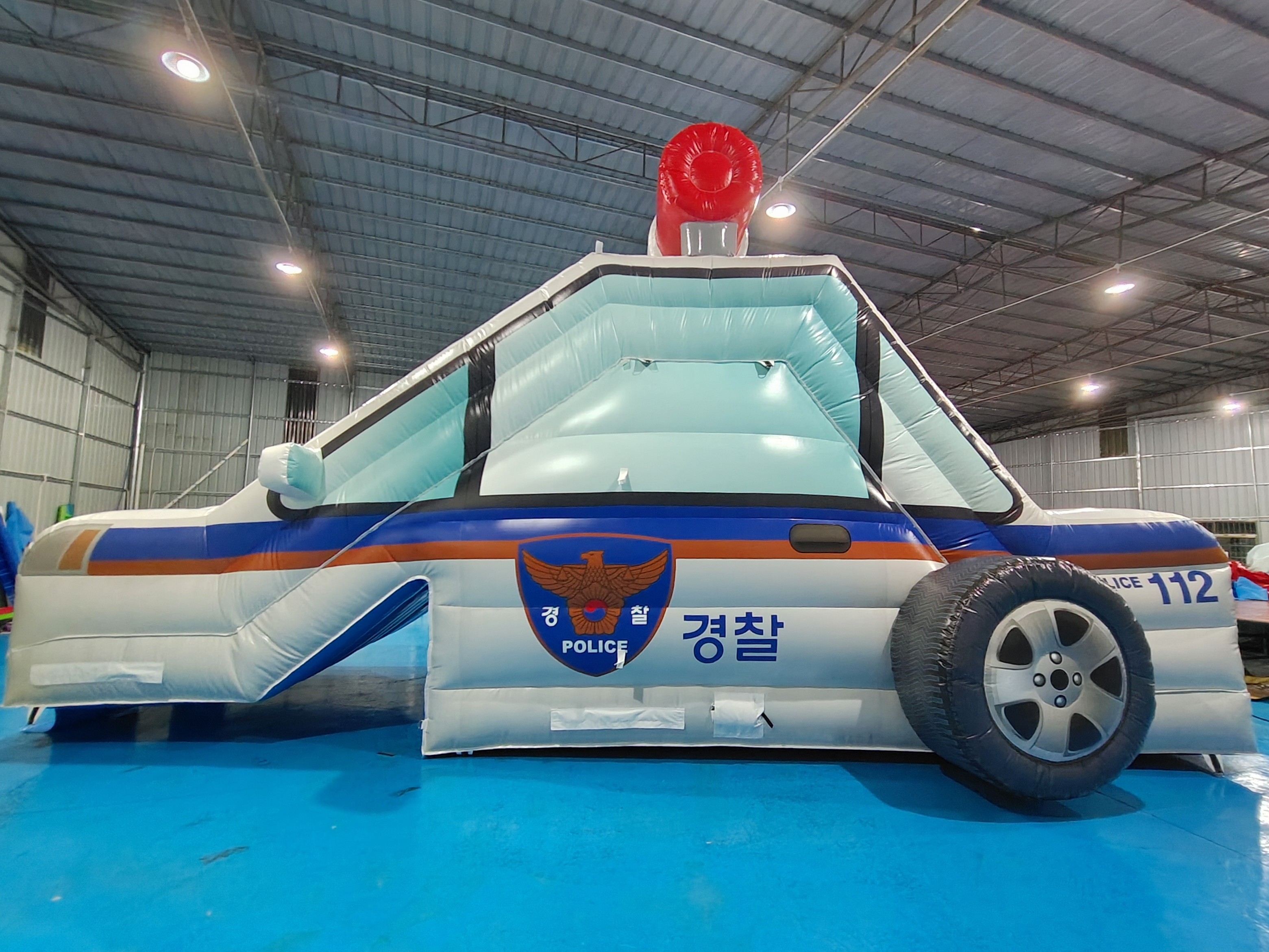 Customized Backyard Inflatable Slide Police Patrol Wagon Carton Inflatable Double Dry Slides For Kids