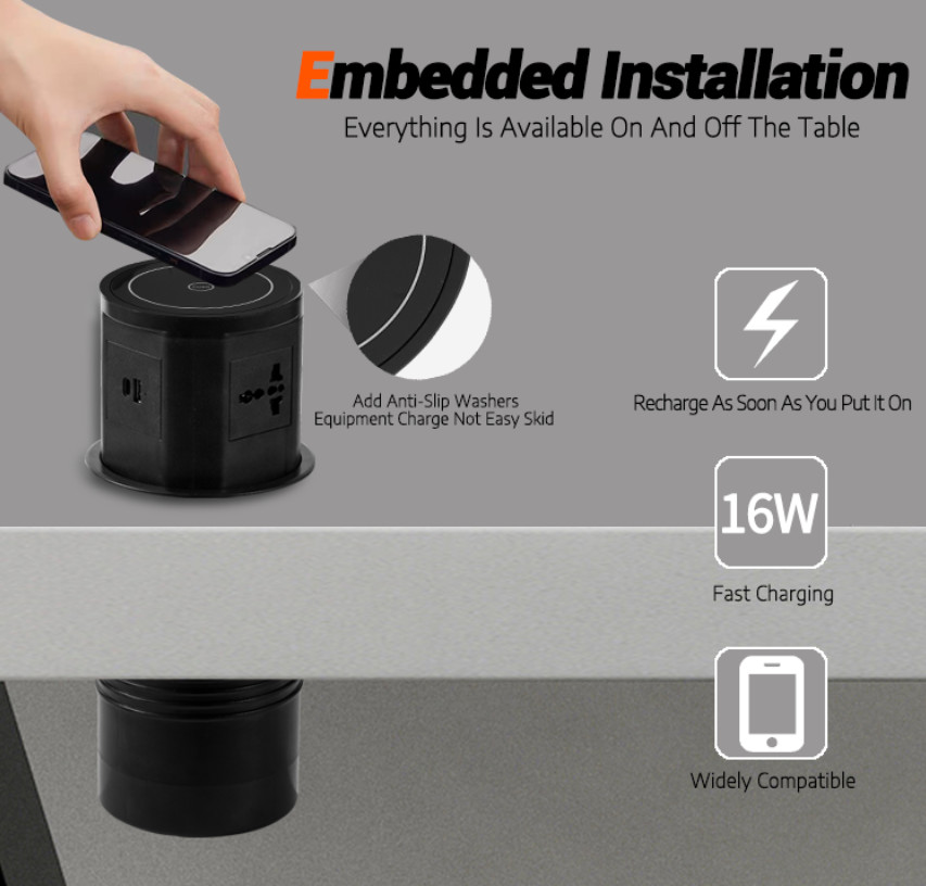 Electric Pop-Up Tower Kitchen Desktop Speaker Socket with Wireless USB-C for Smart Homes