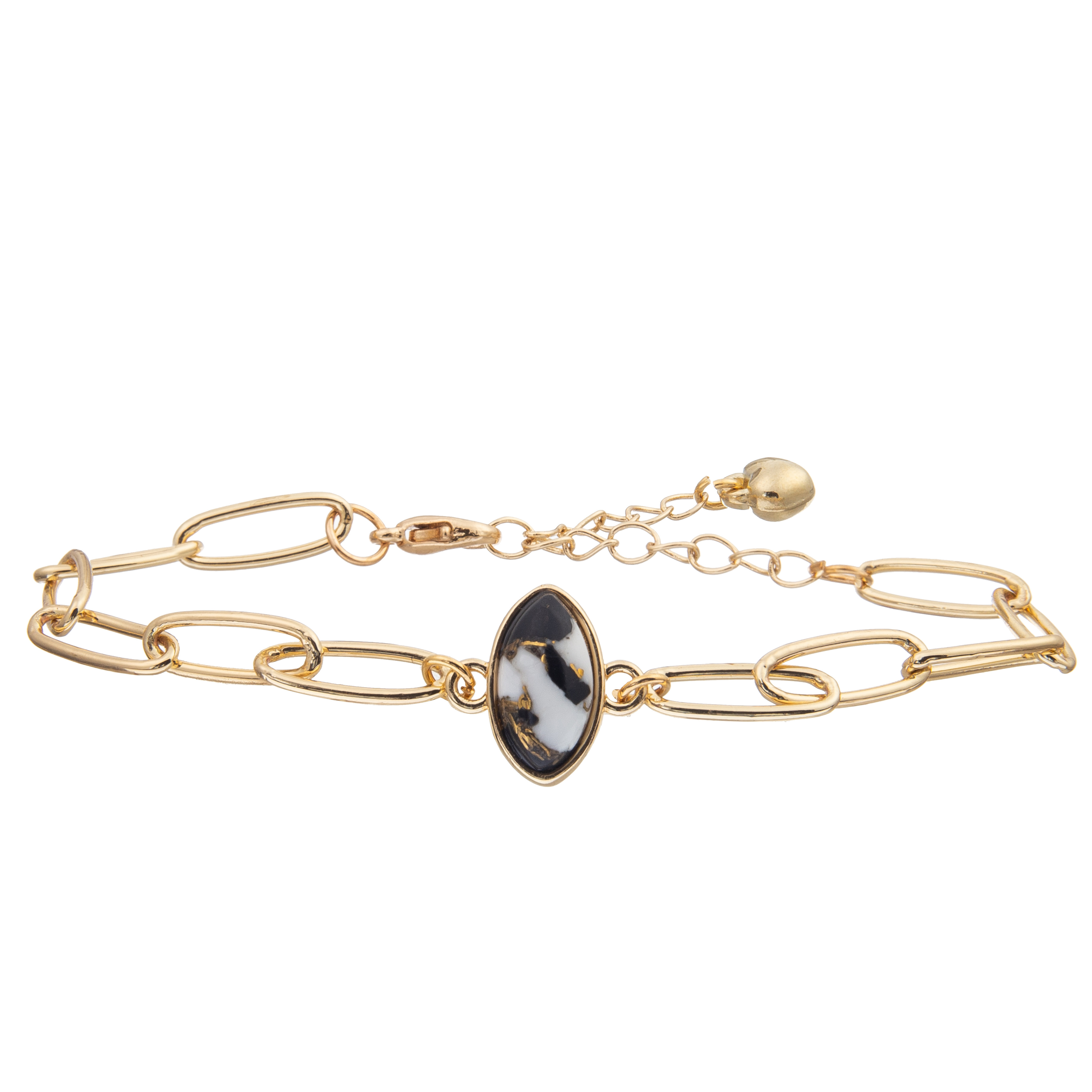 PaperClip Chain Link Bangle Bracelet Set With Gold Plated Faceted Turquoise