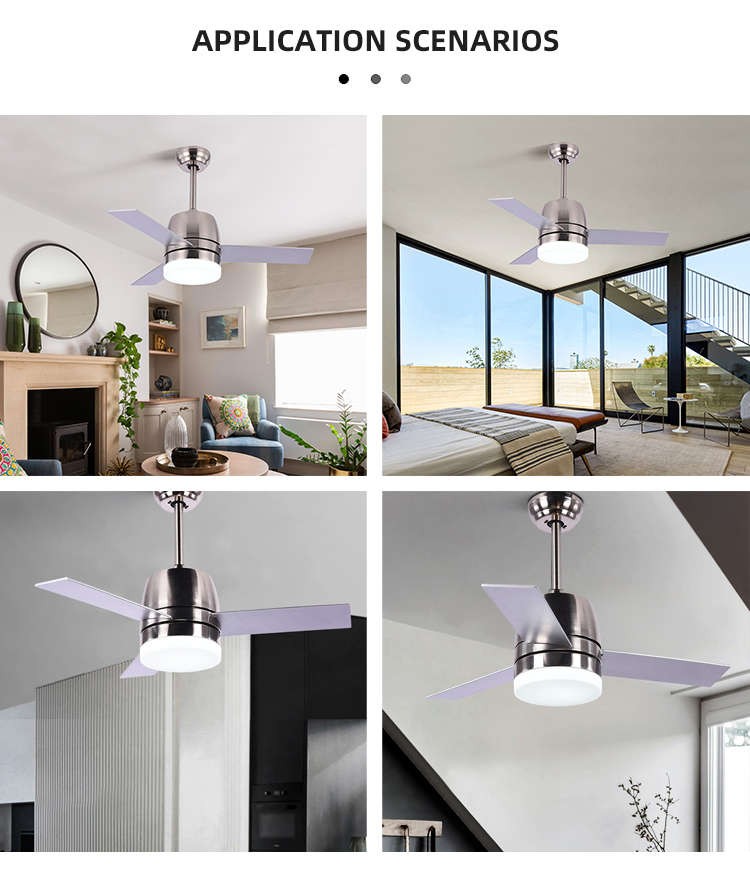65W 3000K 36 Inch Ceiling Fan Light Iron 3 Blade Metal Ceiling Fan