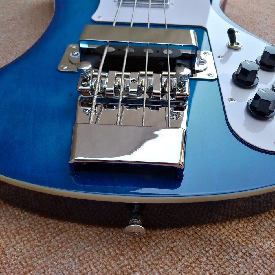 2018 Best Bass Top quality Rick 4003 model Ricken 4 strings Electric Bass guitar in blue color, Chrome hardware