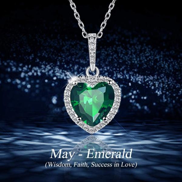 Chic Silver 925 Sterling Silver Heart Pendant Necklace Simulated Emerald