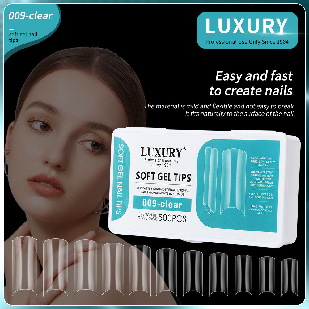 500pcs/Box Fake Nails Clear Half Cover Square False Nail Tips For Women