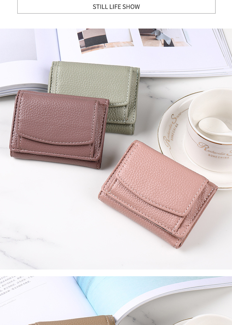 Solid Color Women's Mini Credit Card Holder Leather Coin Purse Wallet For Daily Life