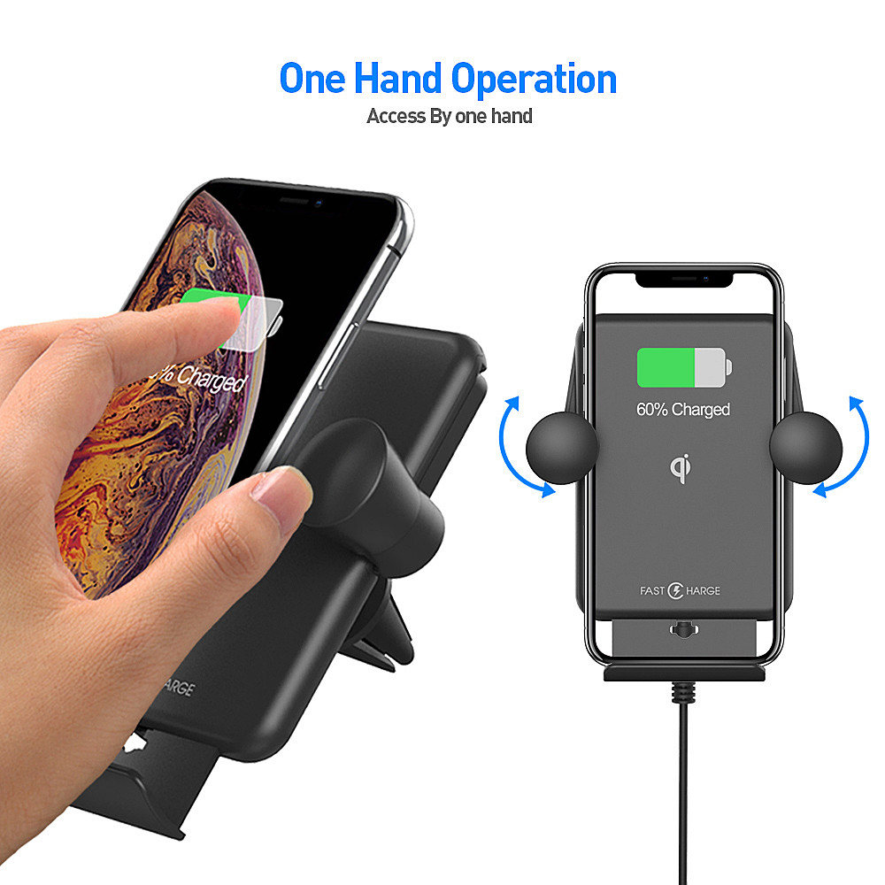 ABS 10W Car Mount Qi Wireless Charger FCC With Air Vent Clip