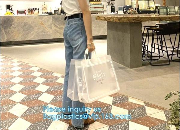 Semi Clear Plastic Gift Bags With Brown Handle Wedding Gift Packaging Bags