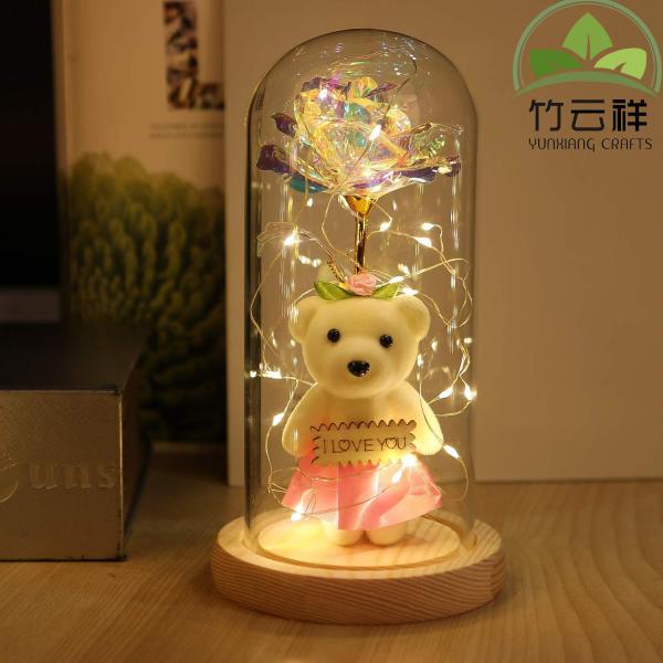 Forever Flower Gift for Women, Preserved Rose in a Glass Dome, Customized Wood