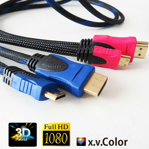 1.4V Round hdmi to mini cable with Nylon braid and Ethernet 3D TV cable