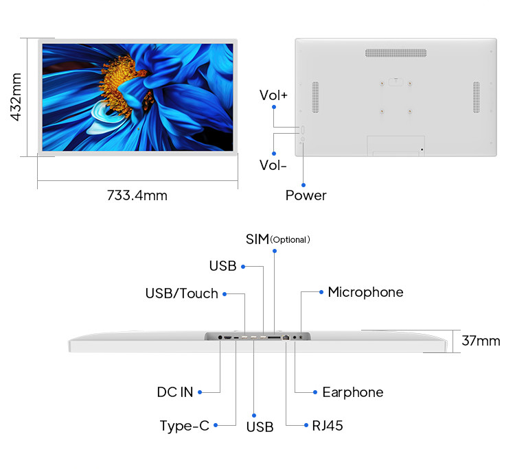 32 Inch RK3588 Narrow Bezel Capacitive Digital Signage Wall Mounted Android 12 OS