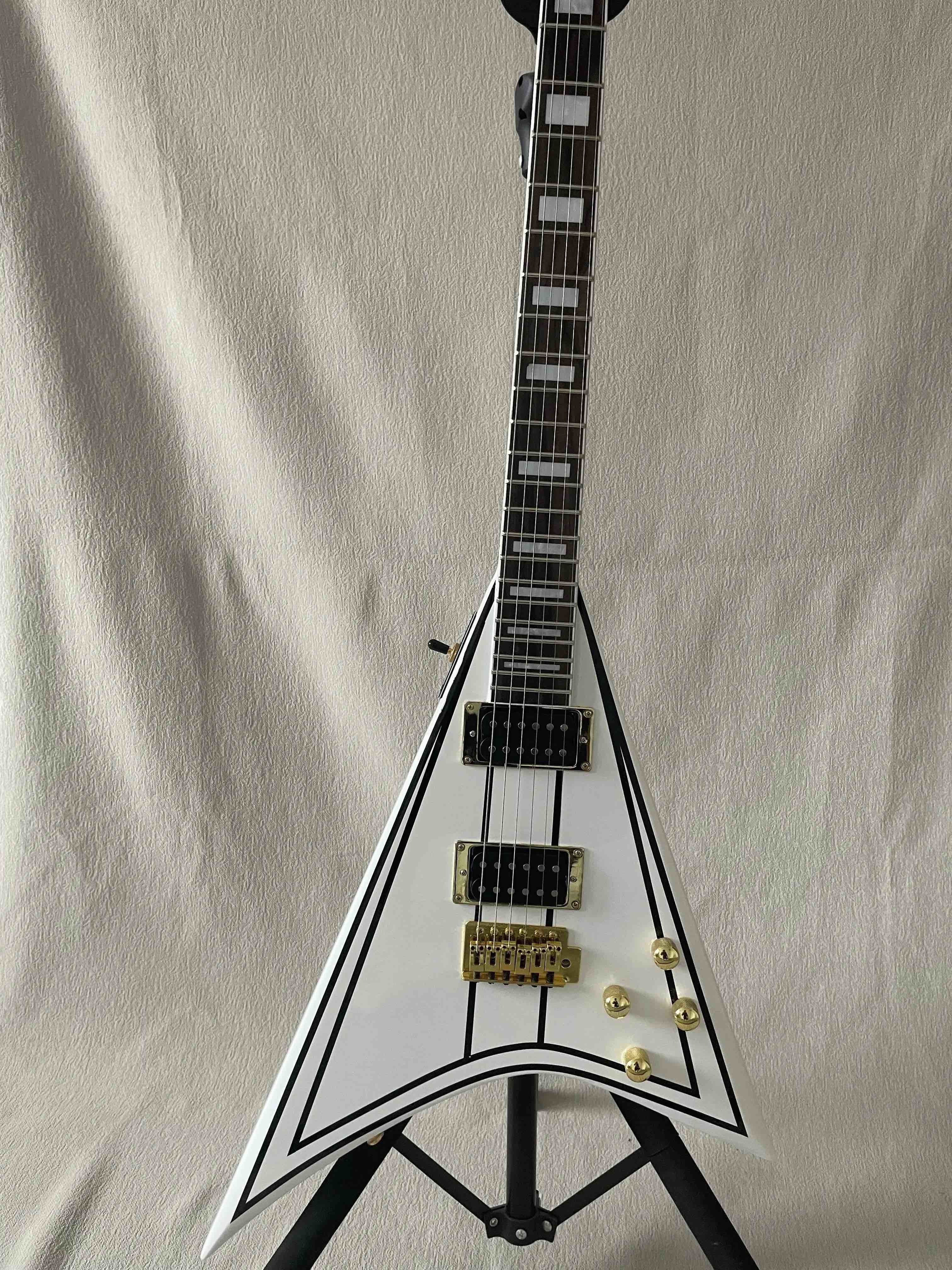 White V Shape Electric Guitar Solid Body HH Pickup Gold Hardware