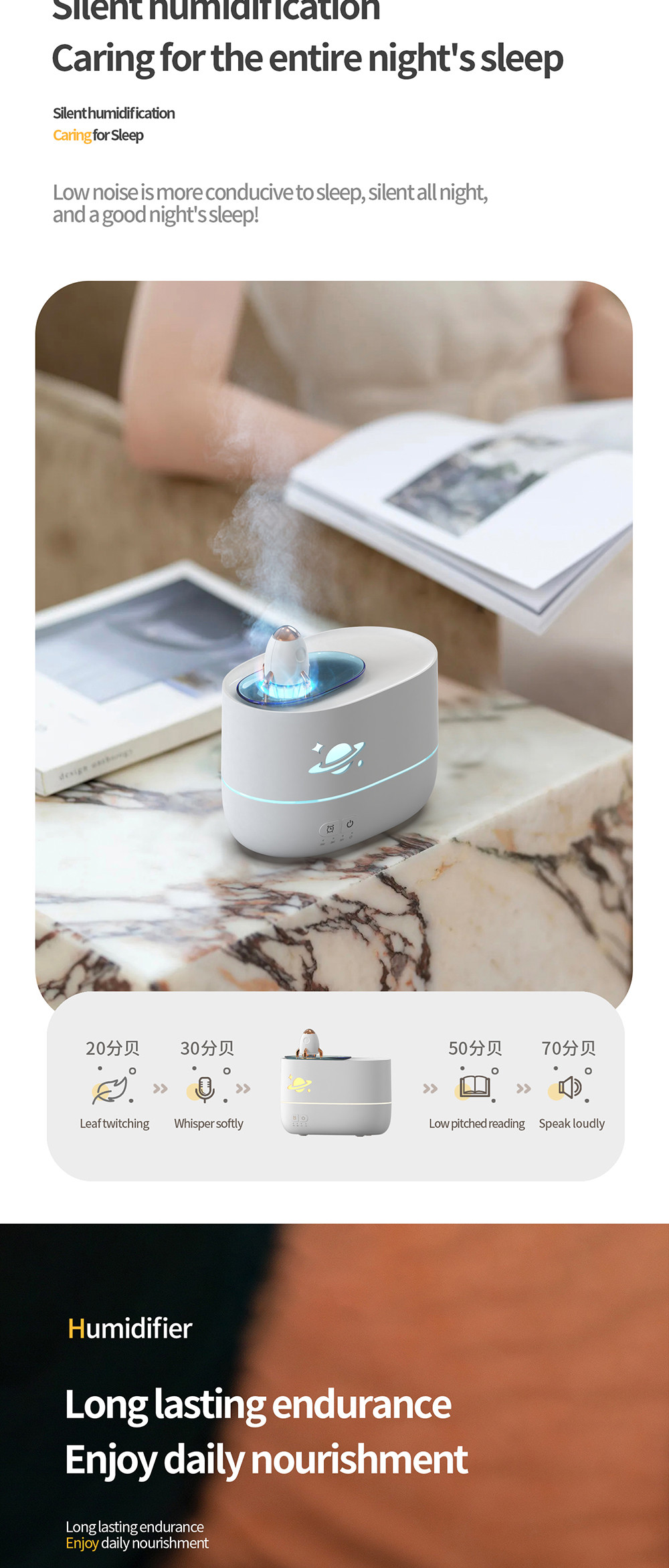 0.7kg ABS Rocket Aromatherapy Humidifiers For Home 350ml