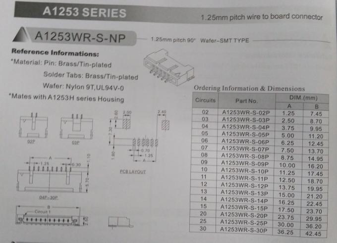 1.25mm Pitch right angle Wafer Connector, DF14 wire connector, side entry type shrouded header