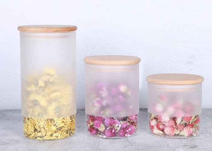 Yf0903 Frosted Glass Jar For Food / Glass Storage Jar With Bamboo Lid