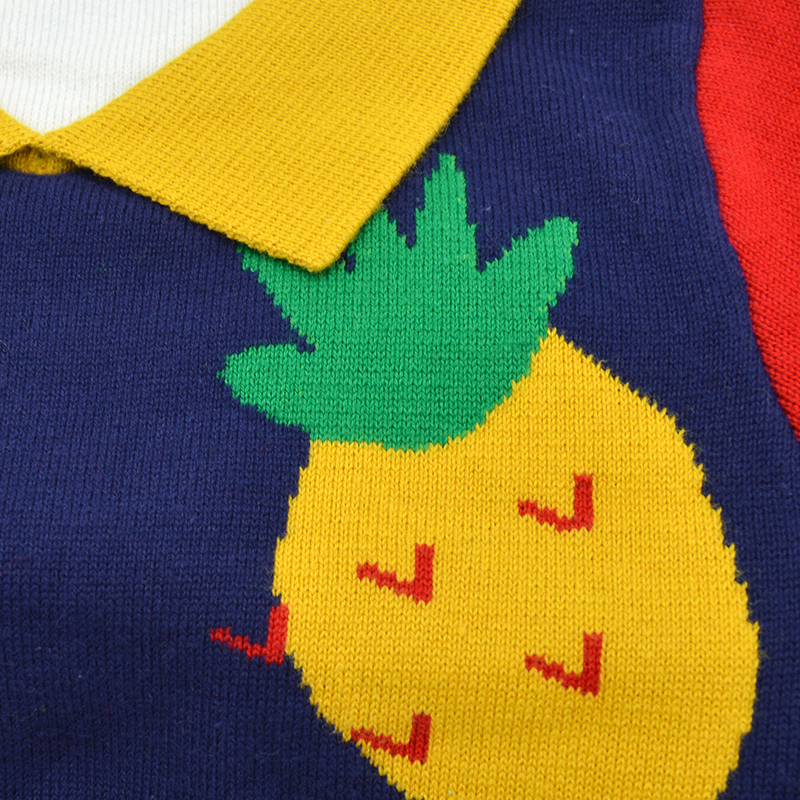 Pineapple Pattern Bespoke Sweaters Turn Down Collar Children Autumn Pullover