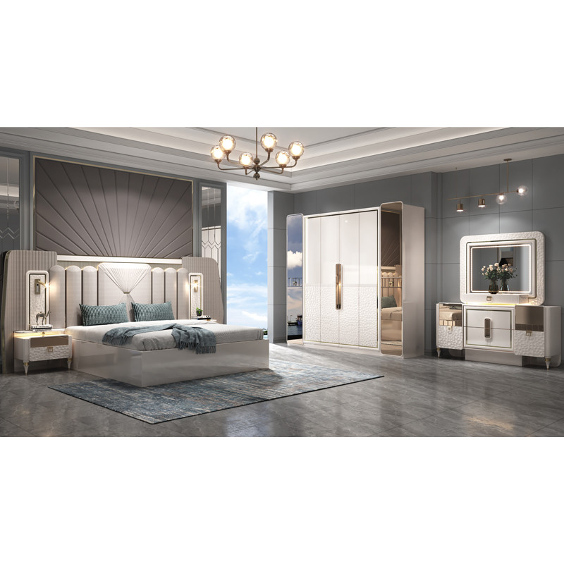 New Design Modern Lighted Headboard Wood King Size Bed Room Set Double Wooden Frame Full Luxury Home Furniture Bedroom Sets