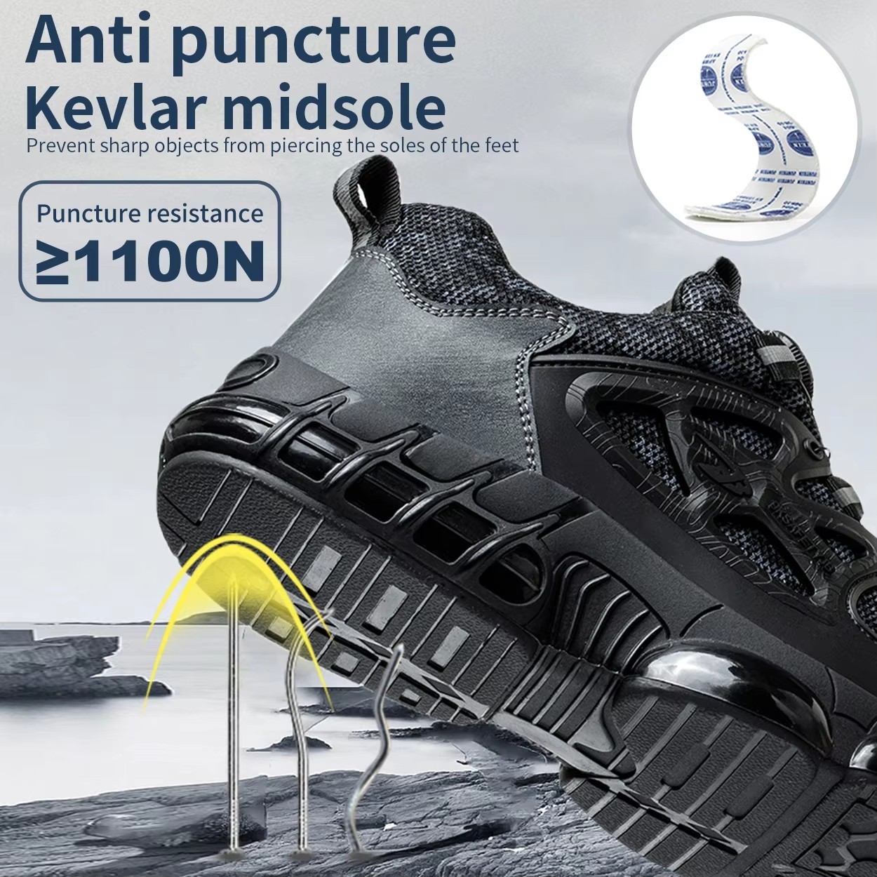 Black Microfiber Safety Industrial Button Men's Work Shoes