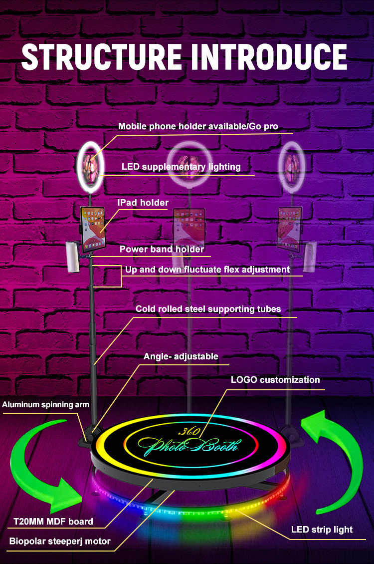 Decoration 360 Booth Camera Adjustable Arm 360 Rotating Photo Booth