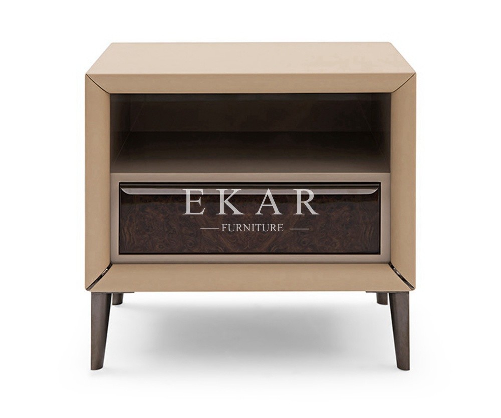 Veneer Luxury Elegant Style Leather Hotel Bedside Table Modern Nightstand