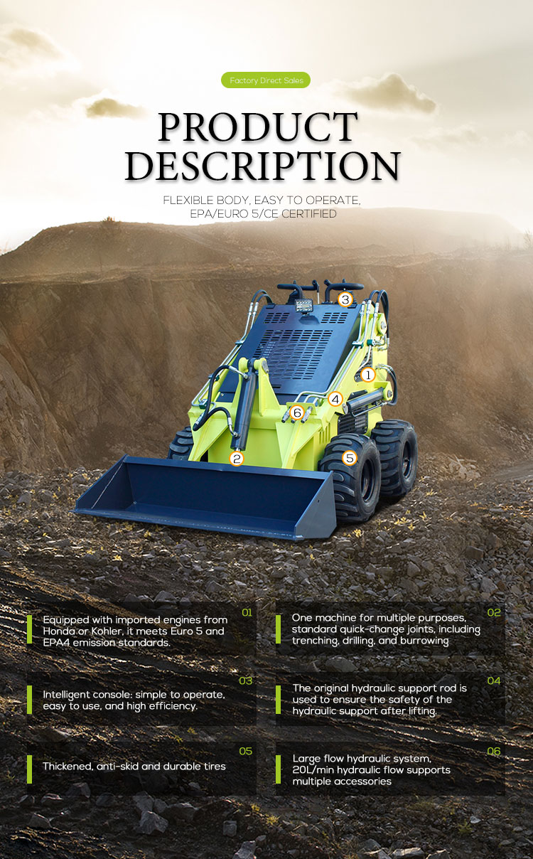 375KG HQ Hydraulic Cylinder Diesel Tracked Loader Skid Steer Front End Loader With Track