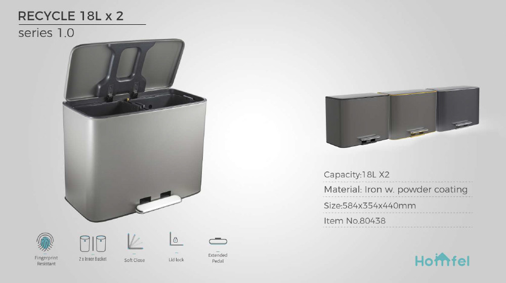 28L SS Rectangular Pedal Trash Can Waste Bin With Rolling Cover Type