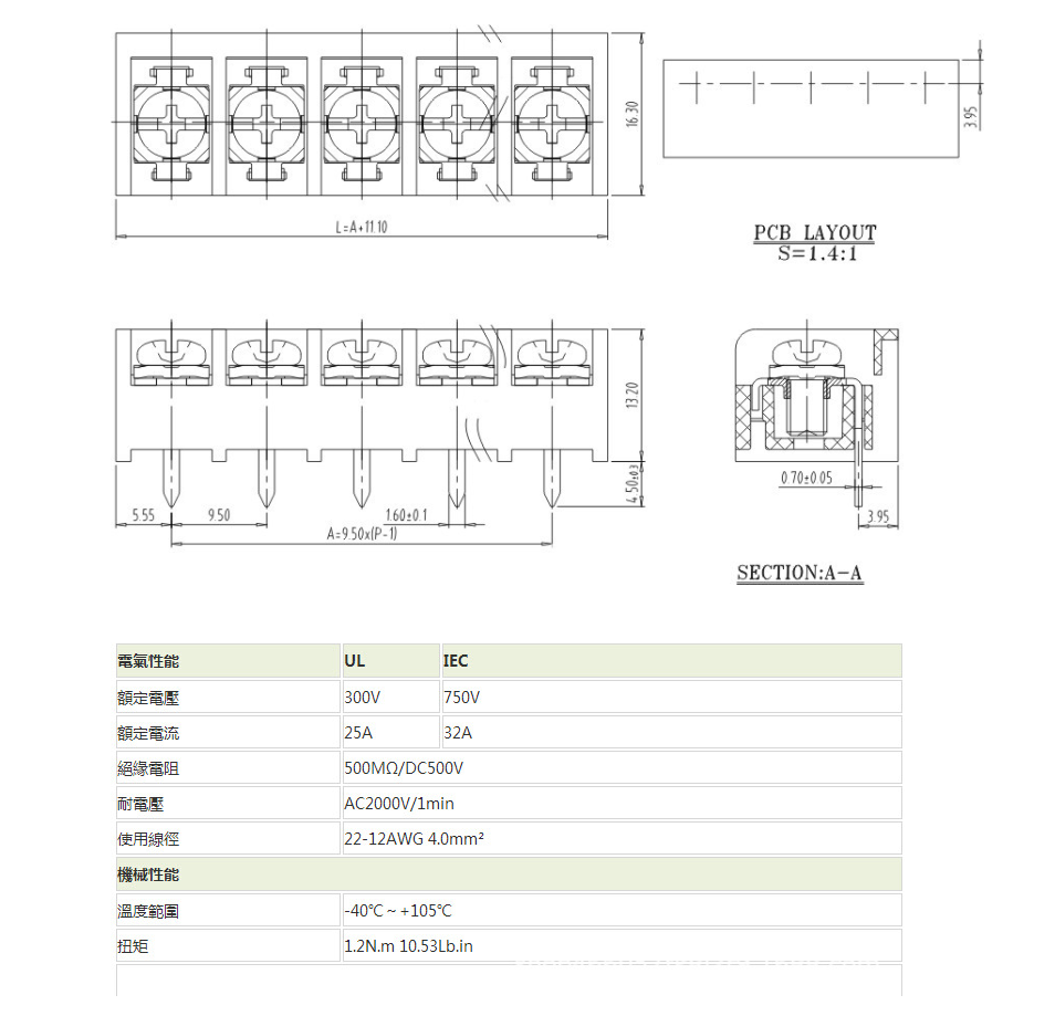 RDHB9500 950 Barrier Style Terminal Blocks For Wire Connecting Pcb