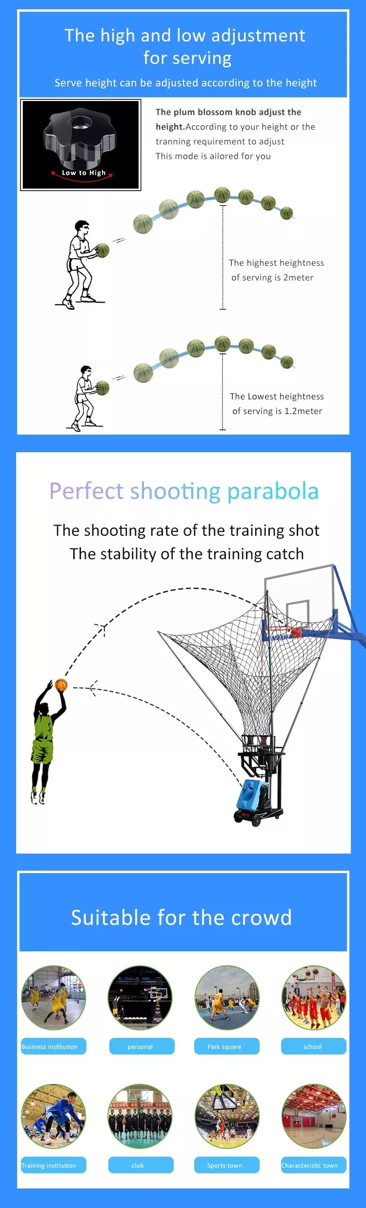 2m Shooting Height Siboasi Basketball Rebound Net System With Full Functions
