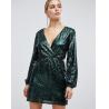 Buy cheap OEM sequin wrap front long sleeve green skater dress from wholesalers